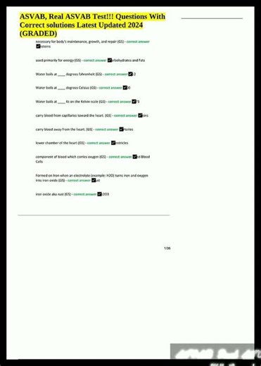 ASVAB Real ASVAB Test Questions With Correct Answers Latest Updated 20242025 GRADED A video