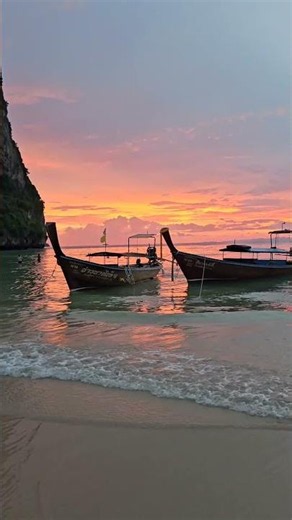 Longboats on Railay Beach in Thailand