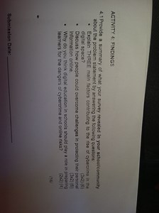 ACTIVITY 4: FINDINGS4.1 Survey Summary: Findings on Cybercrim... | Filo