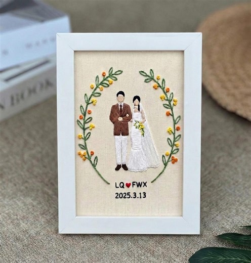 Custom Embroidered Wedding Photo Frame, Personalized Wedding Gift for Couple - Etsy