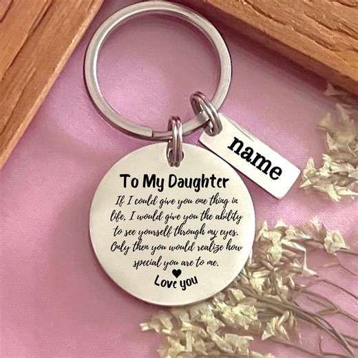 Personalized Daughter Keychain: Engraved Stainless Steel Gift - Etsy