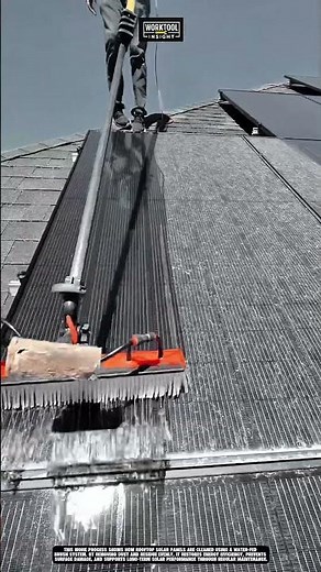 Cleaning Rooftop Solar Panels Safely Using Work Tool Water-Fed Brush System #tool #worktool