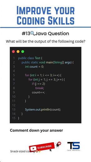 “Java Tricky MCQ 🔥 break vs continue in Nested Loops | Interview Question #shorts”