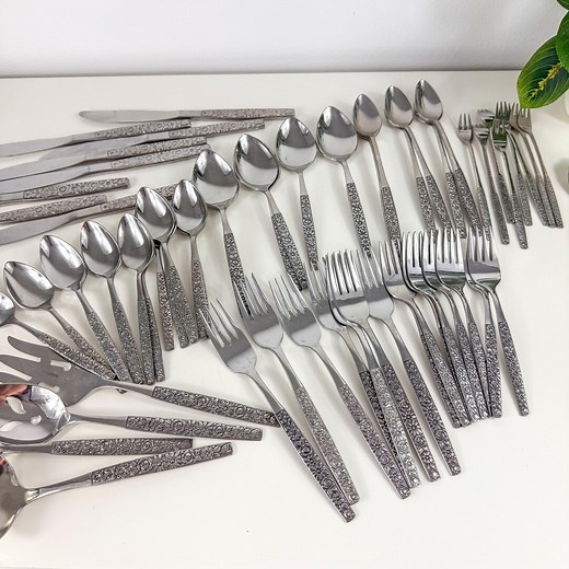 Vintage Oneida Wm A Rogers Deluxe Stainless Flatware Set in Malibu Pattern, Mid Century Modern Floral Stainless Flatware, Cottagecore - Etsy