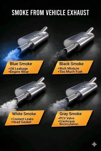 That smoke coming out of your exhaust isn’t random—it’s your engine communicating its condition. The color gives clear clues about what’s happening inside. ⚫ Black Smoke — Rich Fuel Mixture Black smoke means the engine is burning more fuel than necessary. Common causes include leaking injectors, excessive fuel pressure, a dirty or faulty MAF sensor, a clogged air filter, or oxygen sensors that are no longer correcting the mixture properly. Besides increased fuel consumption, excess fuel can dama