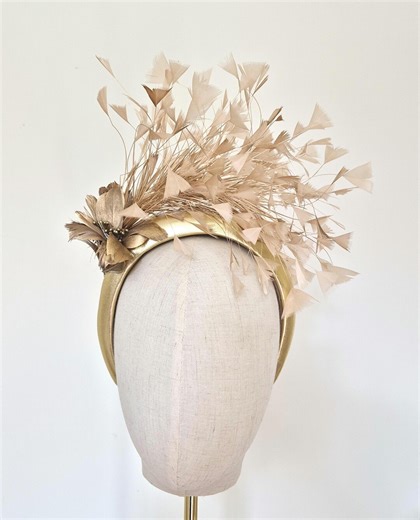 Gold Metallic Feather Headband: Wedding Races Fascinator - Etsy