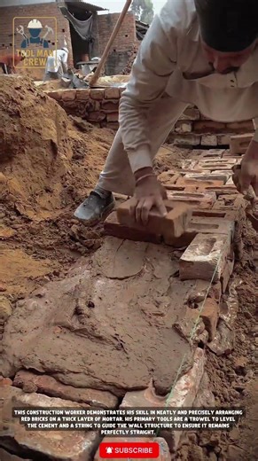 Red Brick Installation Process for Waterproofing Upper Floor Foundation #cetok #tools