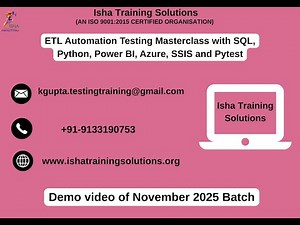 ETL Automation Testing Demo Video 3rd November 2025.Call/ WhatsApp on +91-9133190573 to Enroll