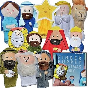 The Nativity Christmas Story | Finger Puppet Set [12-Pack] | for Parents and Teachers to Read to Children | Includes Kids Bible Inspired Booklet Story Guide | Birth of Jesus