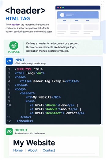 HTML Header Tag 🚀 #shorts #html #headertag #htmltags #webdev