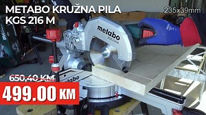 Metabo Kružna Pila KGS 216 M – Snaga, Preciznost i Kompaktnost Metabo Kružna Pila KGS 216 M spaja snagu od 1.500 W, preciznost i lakoću upotrebe. Idealna je za sječenje drva, presvučenih panela i plastike, te savršena za enterijerske projekte. Ključne Karakteristike: Kompaktna i lagana – Jednostavna za rukovanje i prijenos. Klizna funkcija – Za šire komade materijala. Precizno podešavanje ugla – Do 47° lijevo i desno. Laser za precizne rezove – Integrisani laserski pokazivač. Ergonomske ručke – 