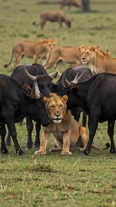 Very Strong Wild Cows Vs Old Lion #reels #wildcow #cow #bull #lion #wildlife #wildanimals | Chhoy KimHouy
