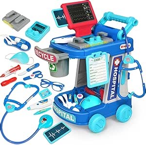 Doctor Kit for Toddlers 3-5 With 21pcs Medical Kit Toy Doctor Cart Stethoscope and Other Accessories Boy and Girl Fun Role Playing Game Dentist Toy Kids Pretend Play Girls Toys for 3 4 5 Birthday Gift