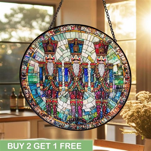 Nutcracker Stained Glass Christmas Panel, Festive Holiday Window Art Decor, Xmas Home Decoration Gift, Unique Military Toy Stained Display - Etsy UK