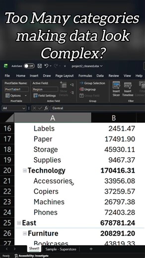 How to Collapse Multiple Rows in Pivot Table💯 || Simplified Data✅ || #shorts #excel #beginners