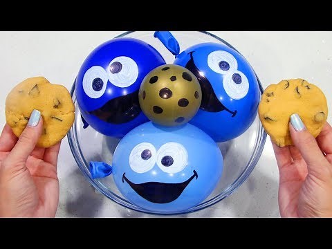 Making Cookie Monster Themed Slime with Satisfying Balloon Cutting!