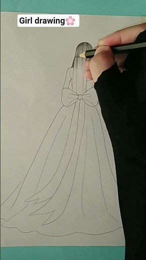 Elegant Wedding Dress drawing | Drawing girl wit beautiful dress #shorts #shortsfeed #drawing #رسم