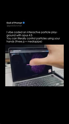 3.2K views · 97 reactions | I vibe coded an interactive particle playground with opus 4.5 You can literally control particles using your hands (three.js + mediapipe) - - - -  Follow @godofprompt if you want to: - Stay posted with all the newest AI insights - Optimize existing AI tools with a consistent prompt library Comment “AI” to learn prompt engineering for free  - - - - Video: @averycode/X | God of Prompt | Facebook