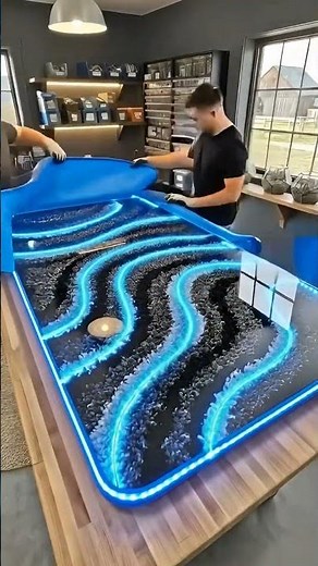 Satisfying Blue Epoxy Resin Pour: Custom LED Billiard Table Build #shorts