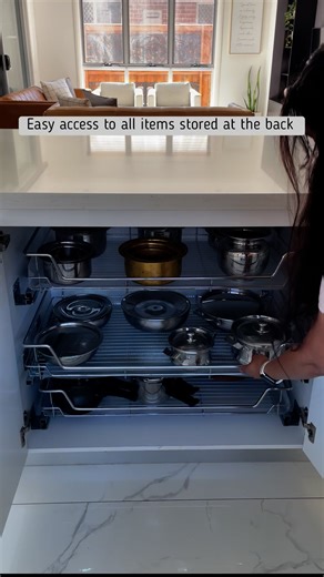 Pull-out baskets are a game-changer for any kitchen cabinet! Instead of digging through stacks of containers or struggling to reach items at the back, these baskets slide out smoothly, giving you a clear view and easy access to everything. They maximize storage by using the full depth of your cabinet, help keep items neatly organized, and make your kitchen feel more spacious and functional. Perfect for storing snacks, pots and pans, cleaning supplies, or even veggies—pull-out baskets turn every 