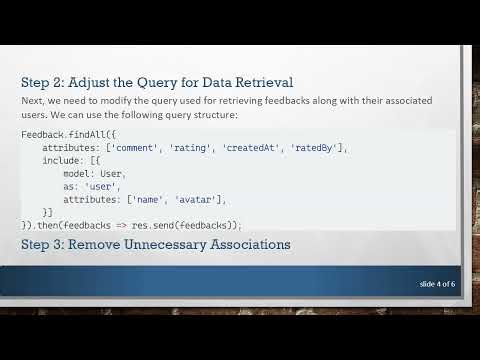 Resolving Model 'feedback' is not associated with Model 'user' Error in Sequelize
