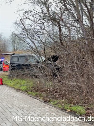 Autofahrerin kommt aus ungeklärter Ursache von der Fahrbahn ab Mönchengladbach-Ohler Am Dienstagnachmittag kam es an der Straße Landscheidung, Ecke Entenweide, zu einem Alleinunfall. Ein Auto kam von der Fahrbahn ab und landete im Gebüsch. Die Fahrerin und ihr Hund hatten dabei großes Glück. Aus bislang noch ungeklärter Ursache verlor die Frau die Kontrolle über ihr Fahrzeug. Der Pkw rutschte von der Straße direkt in eine angrenzende Böschung. Dort befand sich ein massiver Baumstumpf, den das Au