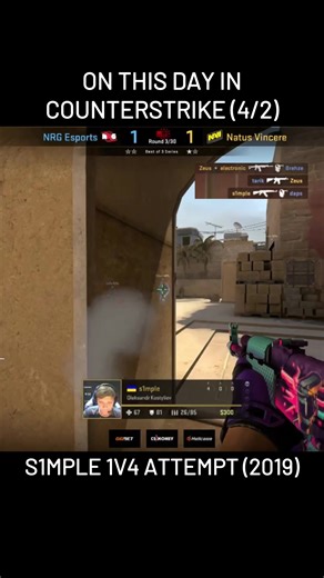 (April 2) ON THIS DAY IN COUNTERSTRIKE: s1mple 1v4 attempt at StarSeries i-League Season 7 (2019) #csgo #counterstrike #cs2 #counterstrike2