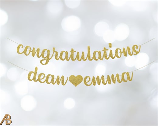 Congratulations Custom Name Banner, Glitter Banner, Engagement Banner, Wedding Shower, Bridal Shower, Engagement Party, Anniversary, Wedding - Etsy