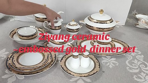 fine bone China dinner set Embossed gold dinner set #ziyang ceramic factory from China