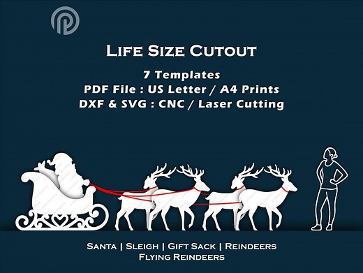 Life Size Santa Sleigh & Reindeer Cutout Template, DIY 5ft Trace Silhouette Decor (digital PDF and CNC Option) - Etsy