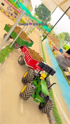 Systumm tractor John Deere with 2 dumpers trolley full heavy loaded 💪💪