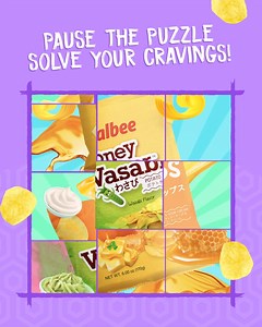Have you solved the puzzle? Then you deserve to reward yourself with your favorite Calbee treat! Choose from Honey Butter, Wasabi, Cheddar & Sour Cream, and Classic Salted. | Calbee PH
