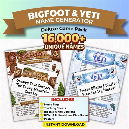 Bigfoot & Yeti Name Generator for Kids, Funny Printable Party Game, Sasquatch Activity Pack, Classroom Icebreaker, Instant Download - Etsy Canada