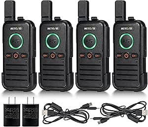 Retevis RB45 Walkie Talkies for Adults, Two Way Radio Long Range Rechargeable, Dual PTT, 2-in-1 USB-C Charging Cable, Small, Mini,16 Channel for Camping Hiking Family Travel School Restaurant(4 Pack)