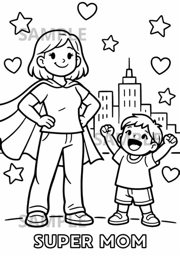 Mother’s Day Super Mom Coloring Page, Superhero Mom & Child Coloring Sheet, Kids Mother’s Day Printable, Mom Coloring Page, Instant Download - Etsy