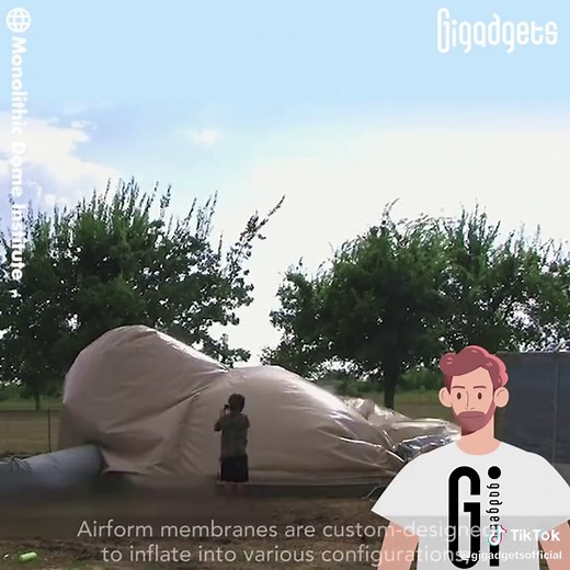 These inflatable domes can quickly become emergency shelters. Airform is a unique building technique for creating durable and energy-efficient dome structures. This inflatable membrane shapes the final structure, allowing builders to achieve dome designs with ease and precision. The domes can be adapted for various building purposes, including residential homes, commercial buildings, agricultural structures, and even emergency shelters. #gigadgets#engineering#shelter#architecture#airforms