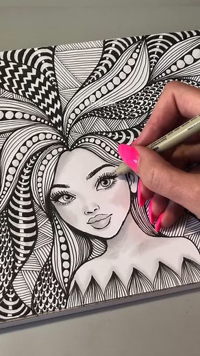 Oxana Kreativ | Zentangle Girl Doodle Art Drawing #inspiration #foryou #tutorial #drawing #art #zentangle #trending #relaxing | Instagram