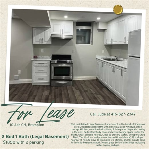 Jude Gnanendran on Instagram: "Just Listed for Lease - Legal Basement 10 Ash Crt, Brampton Dir/Cross St : Hurontario & Mayfield Bedrooms : 2 Bedrooms Washrooms : 1 full washroom Well maintained Legal Basement apartment in the heart of Snelgrove area! 2 spacious Bedrooms with closets & large windows. Open concept kitchen, combined with dining & living area. Separate Landry in the unit. Dedicated study nook and extra storage space under the stairs. Great schools nearby, Close to grocery stores, Sh