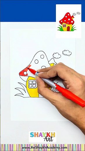 🍄✨ How to Draw a Mushroom House (Hut) | Easy Drawing for School Kids ✨✏️