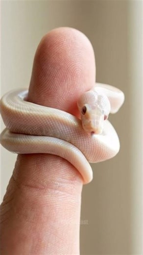 Tiny Albino Python on a Human Finger 🐍