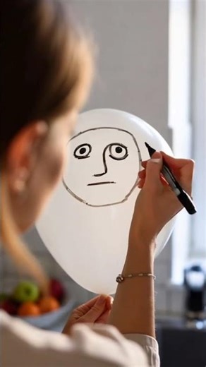 Funny Balloon Face Drawing 😂🎈 | Easy Cartoon Face on Balloon | Trending Short