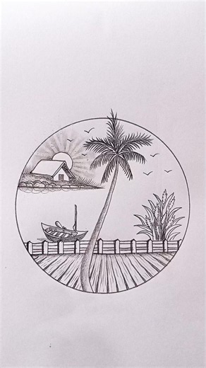 Morning River View Drawing Sketching | Easy Nature Scenery Pencil Drawing Tutorial 🌅✏️