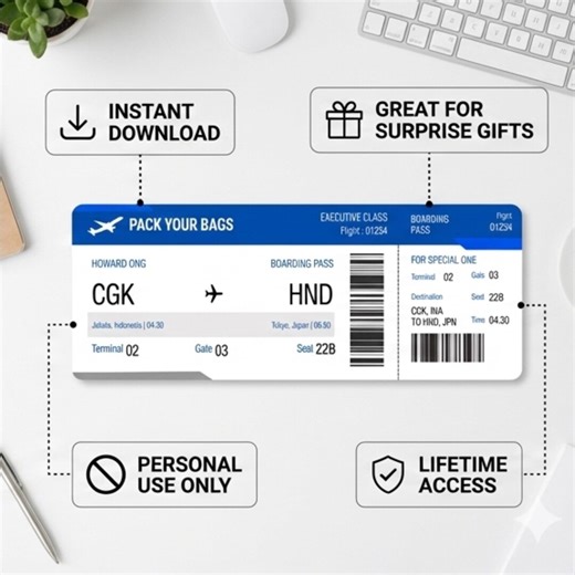 Editable Boarding Pass Ticket Template | Surprise Trip Reveal Gift | Personalized Airline| Travel Voucher Printable | Custom Flight DIY - Etsy