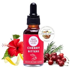 Bab Louie & Co. Cherry Bitters, Non Alcoholic Bitter for Cocktails Old Fashioned Mix (30ml/1 Fl. Oz) Bitters for Cocktails Whiskey Sour Mix, Mocktails Gifts for Men, 100% Natural Made with Herbs