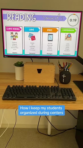 Center rotation slides with visual timers completely transformed my centers from chaos to calm ⏳😌#classroommanagement #classroommanagementtips #kindergarten #prek #firstgradeteacher #teachersoftiktok #secondgradeteacher #secondgrade #specialneeds #thirdgradeteacher #thirdgrade #fourthgrade #teaching #teachingtips #visualtimer #countdown
