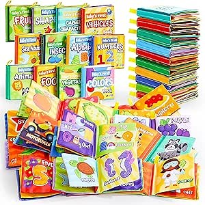 JOYIN 12 Pcs Bath Books, Nontoxic Fabric Soft Crinkly Cloth Books, Waterproof, Bathtub Pool and Early Education First Toys for Infant Newborn Baby Toddlers Kids Birthday Easter Gifts
