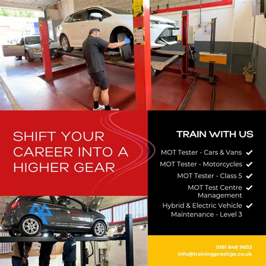Let 2026 be the year you accelerate your career! We offer a full range of MOT Tester courses, as well as the popular MOT Test Centre Management course. Contact our team today to BOOK 📧 info@trainingprestige.co.uk 📞 0161 848 9853 #MOTtester #MOTtraining #MOT #Mechanics #MechanicLife | Prestige Training
