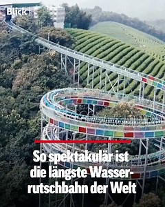 🇨🇳🎢 Auf einer Länge von fast drei Kilometern führt eine Wasserrutsche in China mitten durch die Natur. Ein Video der Rutsche begeistert auf Instagram derzeit Millionen Menschen. | Blick