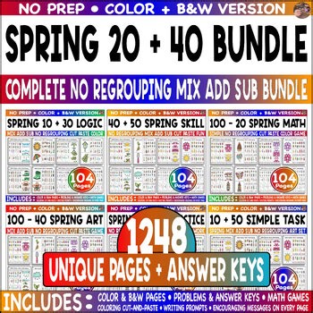 Ultimate Spring 10-100 Bundle 20 40 Mix Add Sub No Regrouping Cut Paste Color