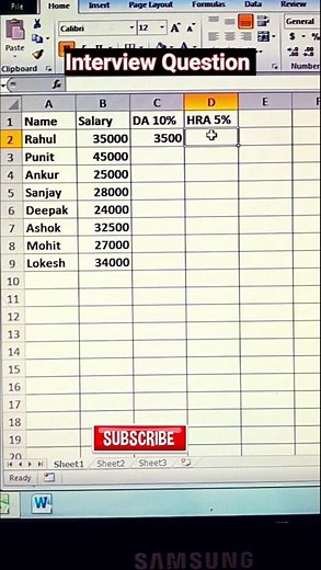 DA & HRA in Salary #excel #exceltips #exceltricks #exceltutorial #tricks #tips #viralvideo #video
